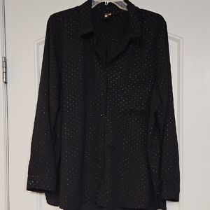Reitmans Black Button Down Shirt with White Dots